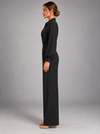 Women's Long Sleeve Jumpsuit – Relaxed Solid Colour in Black — side view