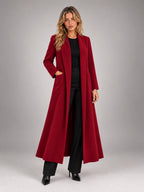 Women's Maxi Longline Coat – Open Front Relaxed in Burgundy — alternate view