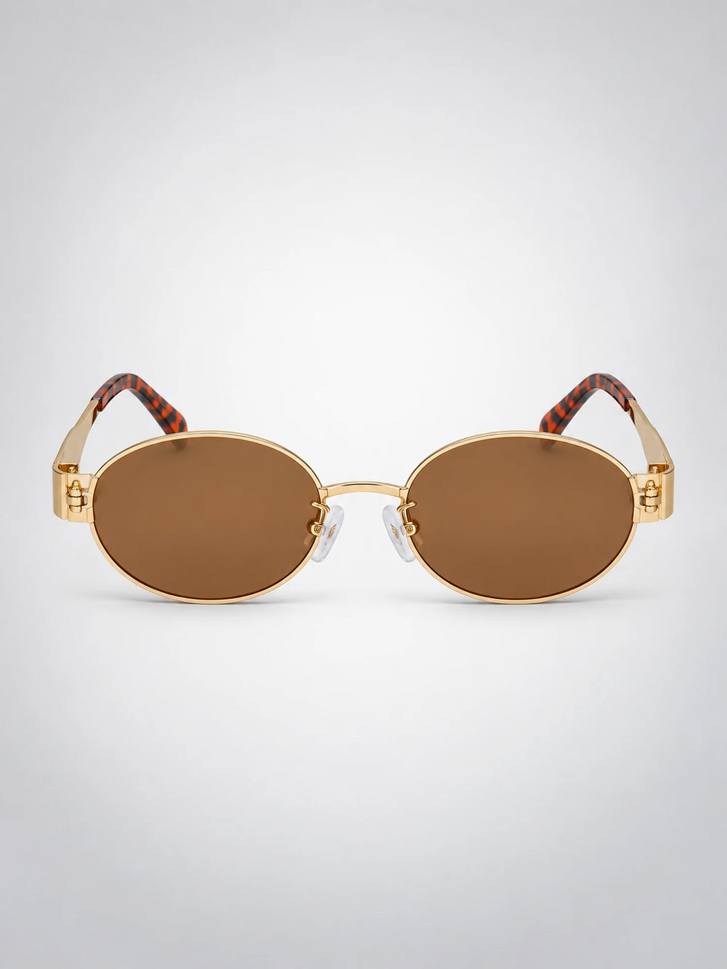 Women's Metal Oval Sunglasses – Wide Temple Detail in Gold/Brown — side view