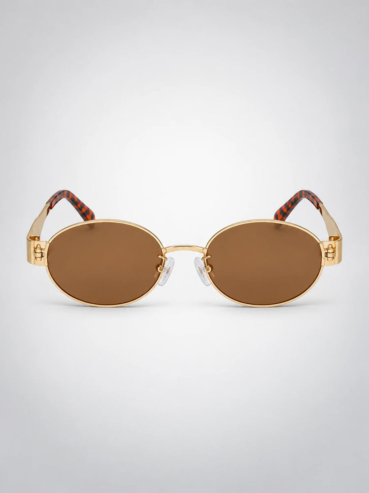 Women's Metal Oval Sunglasses – Wide Temple Detail in Gold/Brown — side view