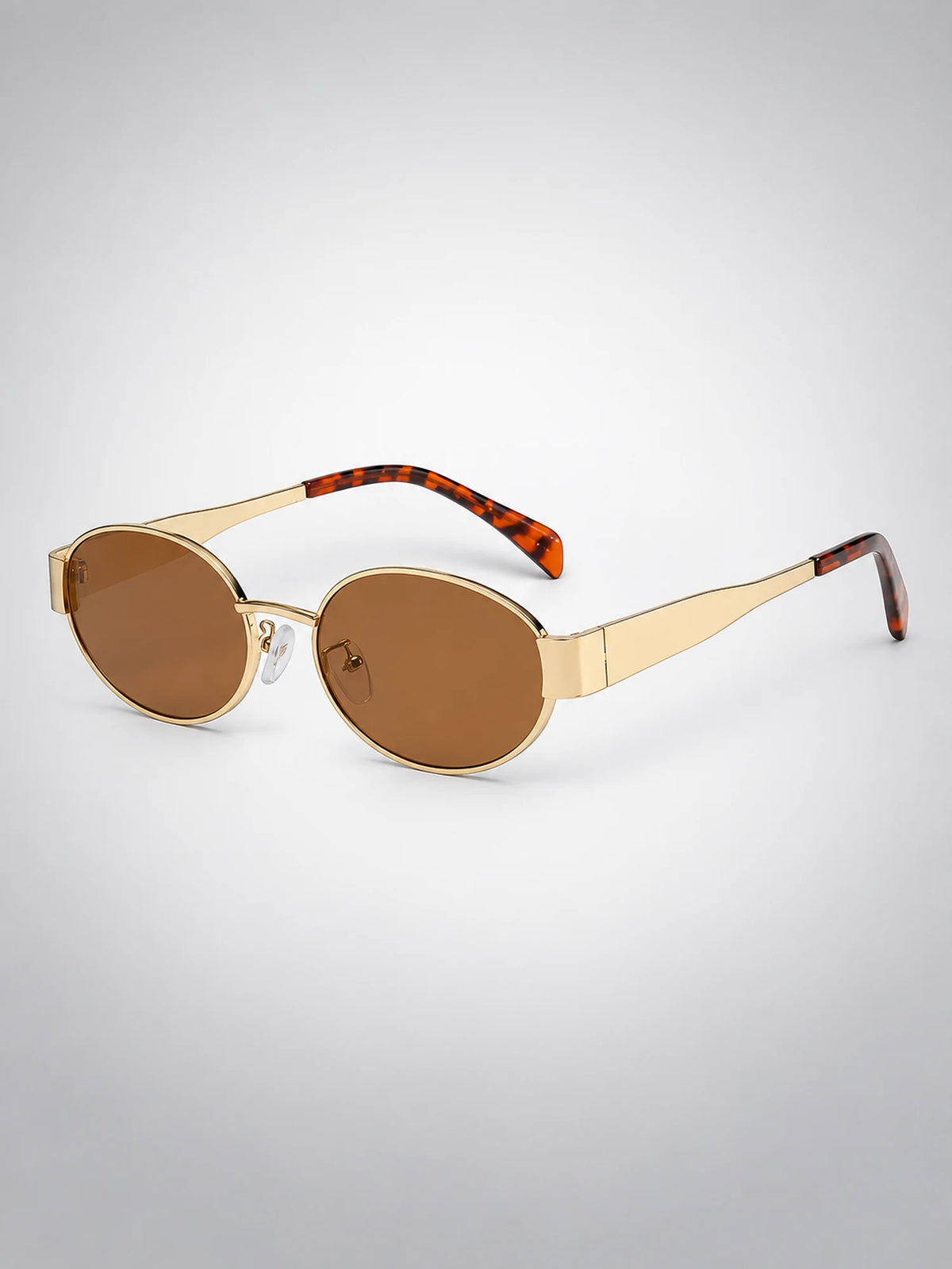 Women's Metal Oval Sunglasses – Wide Temple Detail in Gold/Brown — back view