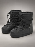 Women's Metallic Snow Boots – Lace-Up Padded Mid-Calf in Black — front view