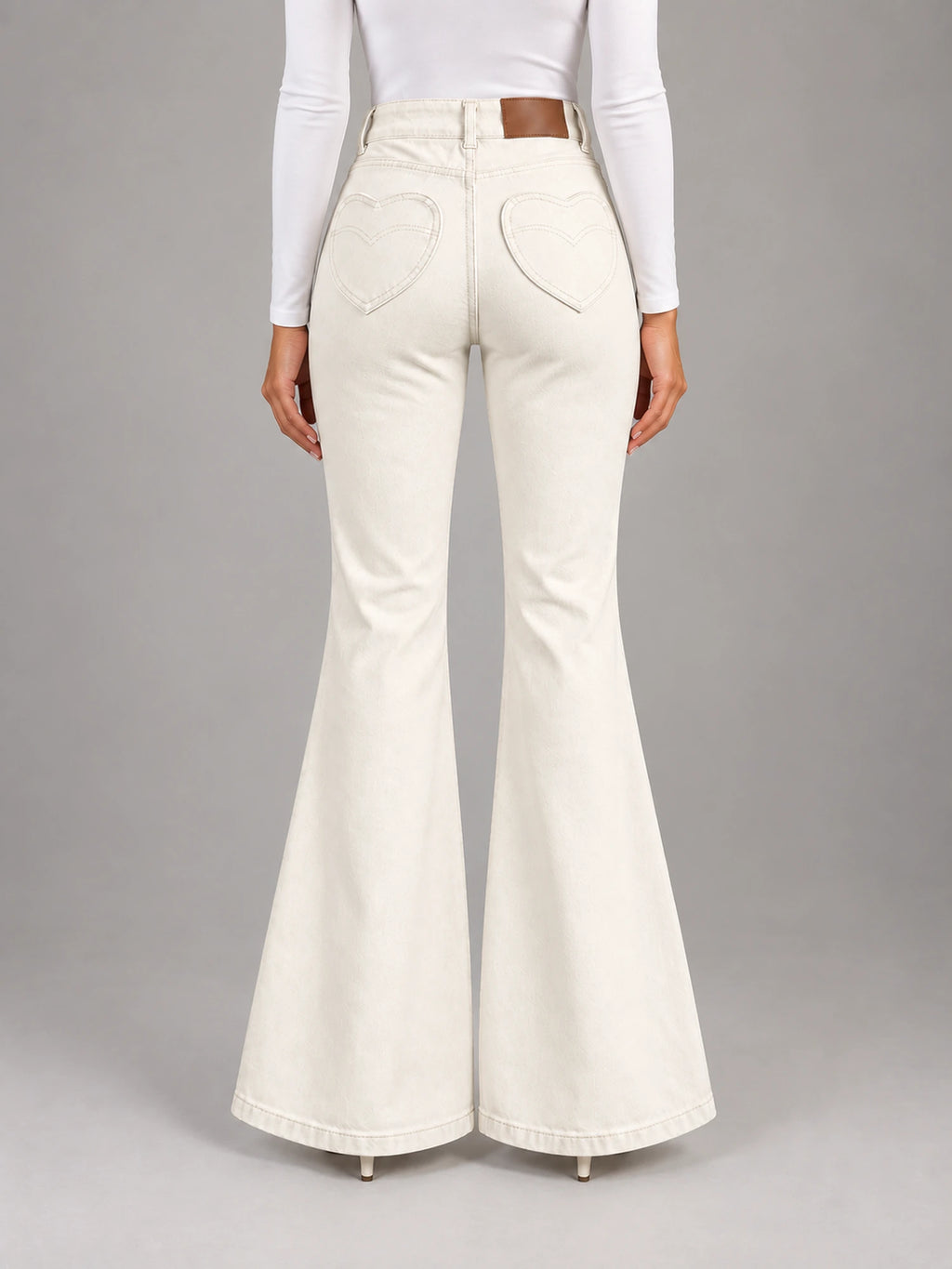 Women's Off-White Flared Jeans – High Rise in Off White — back view