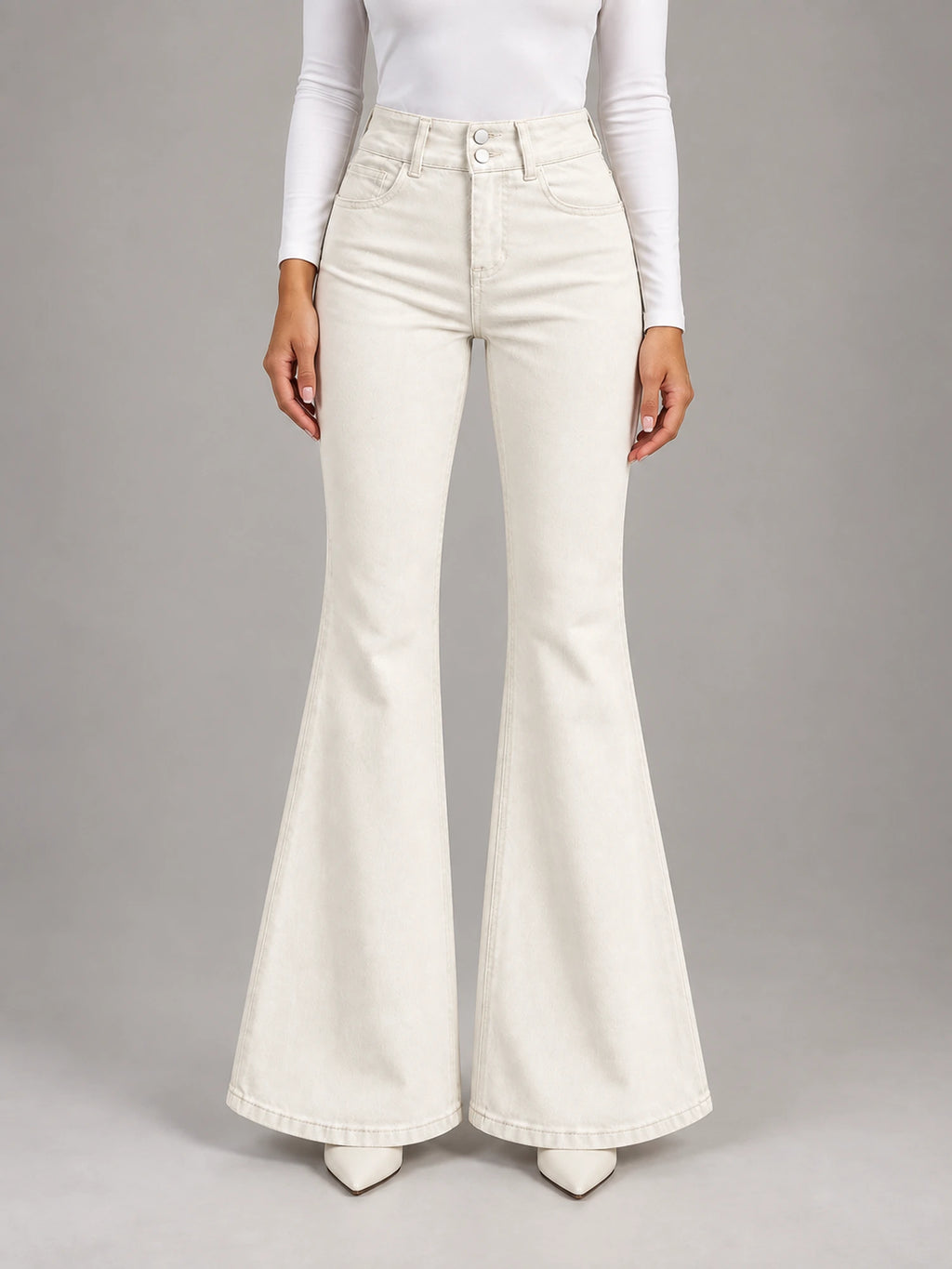Women's Off-White Flared Jeans – High Rise in Off White — front view