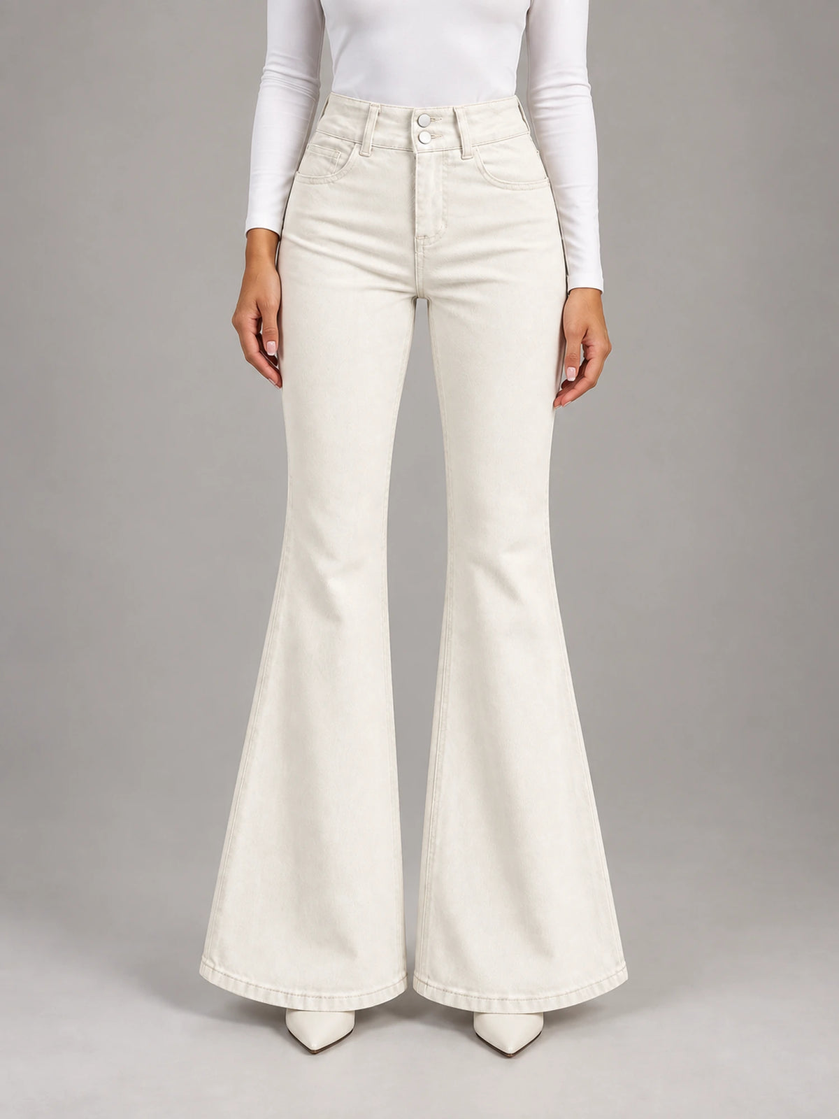 Women's Off-White Flared Jeans – High Rise in Off White — front view