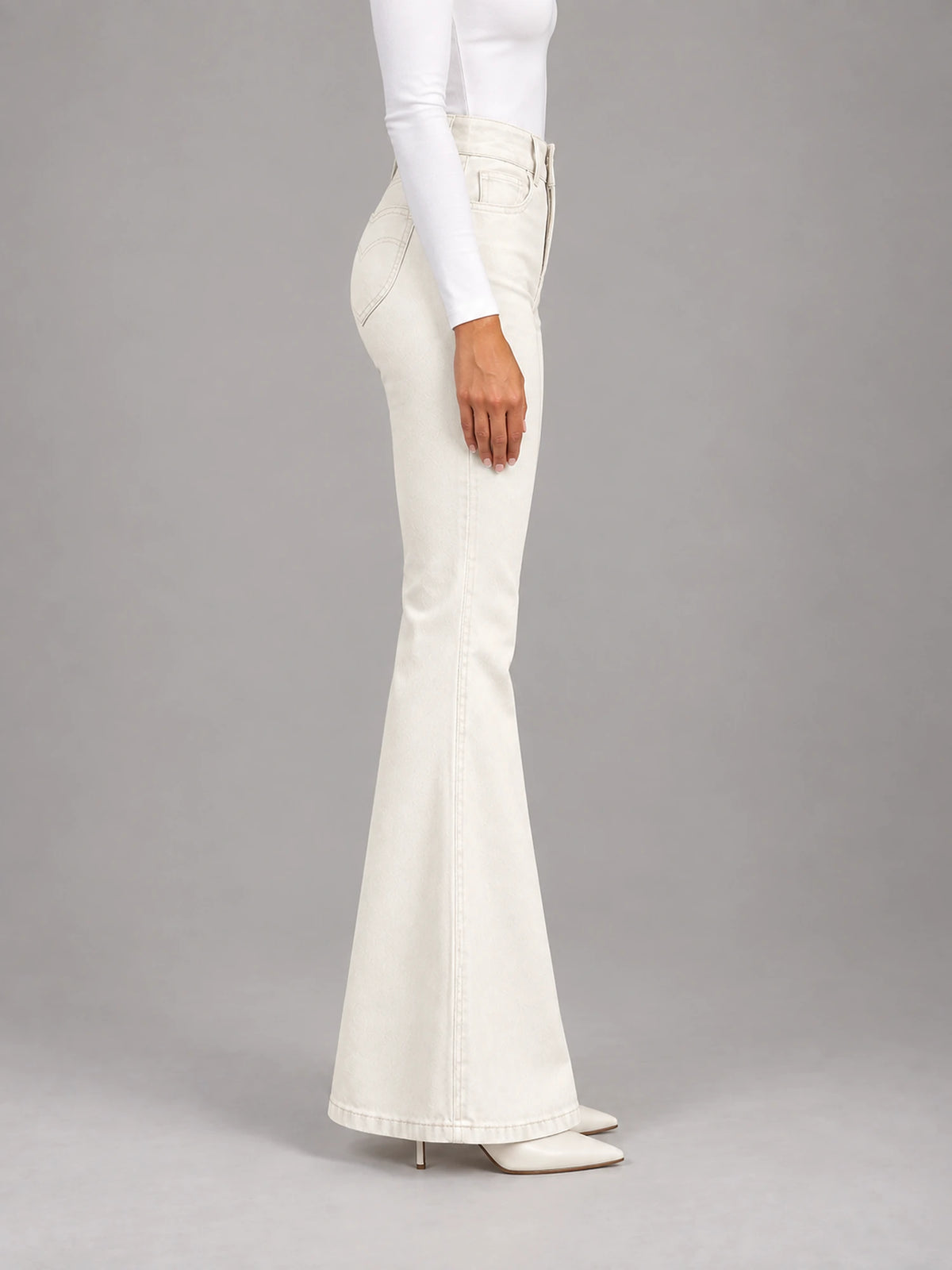 Women's Off-White Flared Jeans – High Rise in Off White — side view