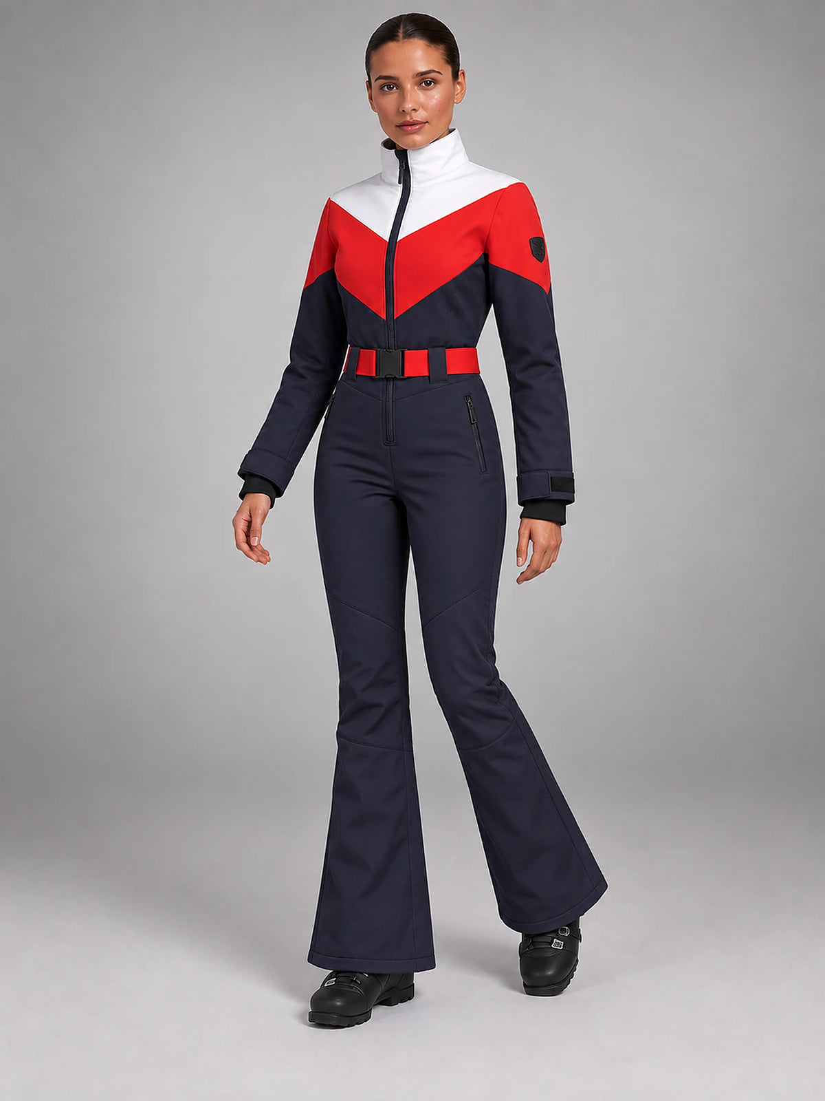 Women's One-Piece Ski Suit – Snowboard Jumpsuit in Navy/Red/White — alternate view