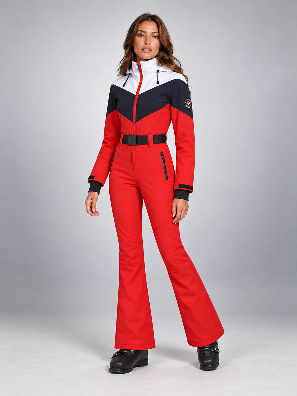 Women's One-Piece Ski Suit – Snowboard Jumpsuit in Red/Navy/White — alternate view