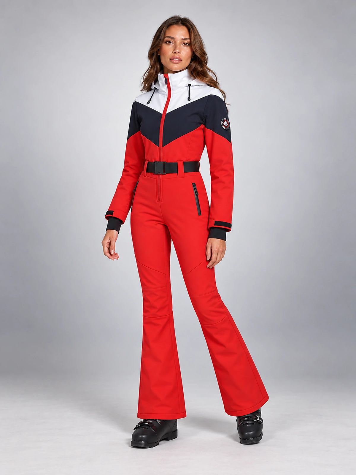 Women's One-Piece Ski Suit – Snowboard Jumpsuit in Red/Navy/White — alternate view