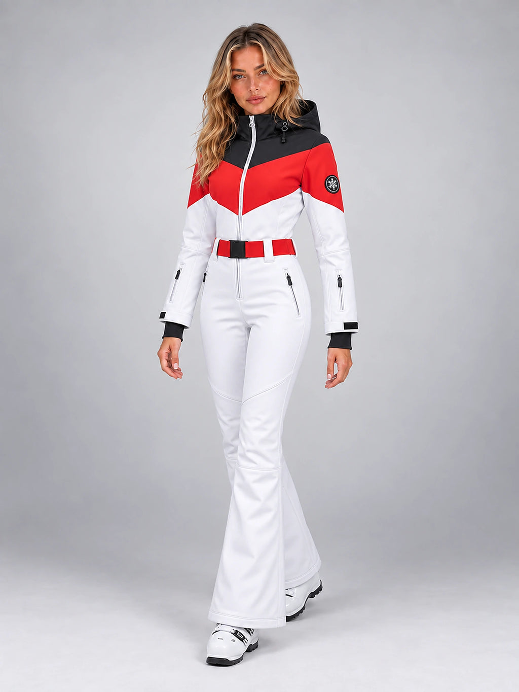 Women's One-Piece Ski Suit – Snowboard Jumpsuit in White/Red/Black — alternate view