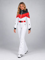 Women's One-Piece Ski Suit – Snowboard Jumpsuit in White/Red/Black — alternate view