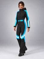 Women's One-Piece Ski Suit – Snowboard Jumpsuit in Black/Turquoise Stripe — alternate view
