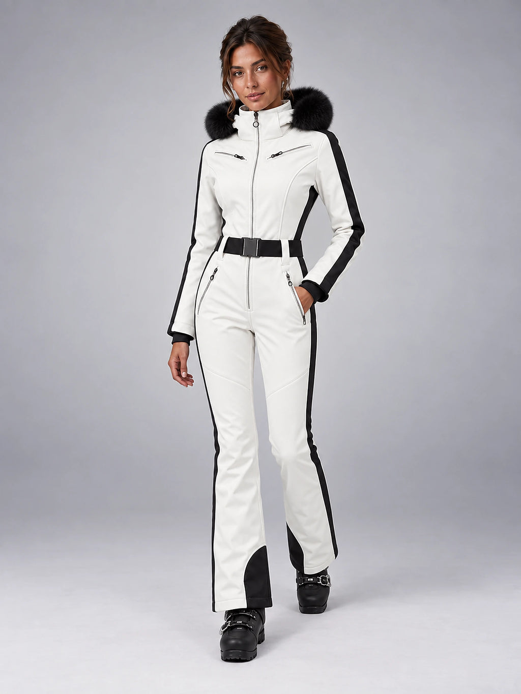 Women's One-Piece Ski Suit – Snowboard Jumpsuit in White/Black — alternate view
