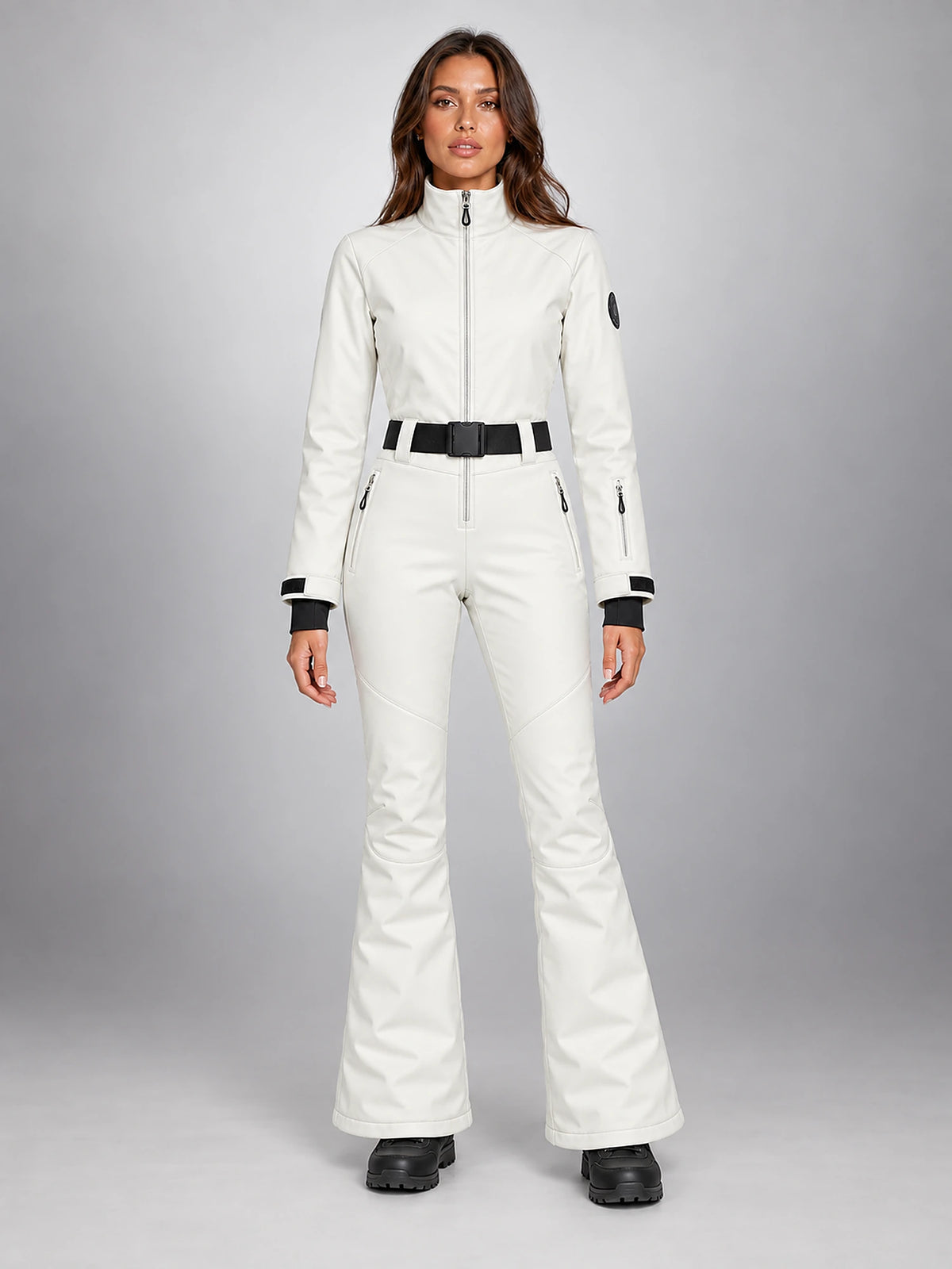 Women's One-Piece Ski Suit – Snowboard Jumpsuit in White — front view