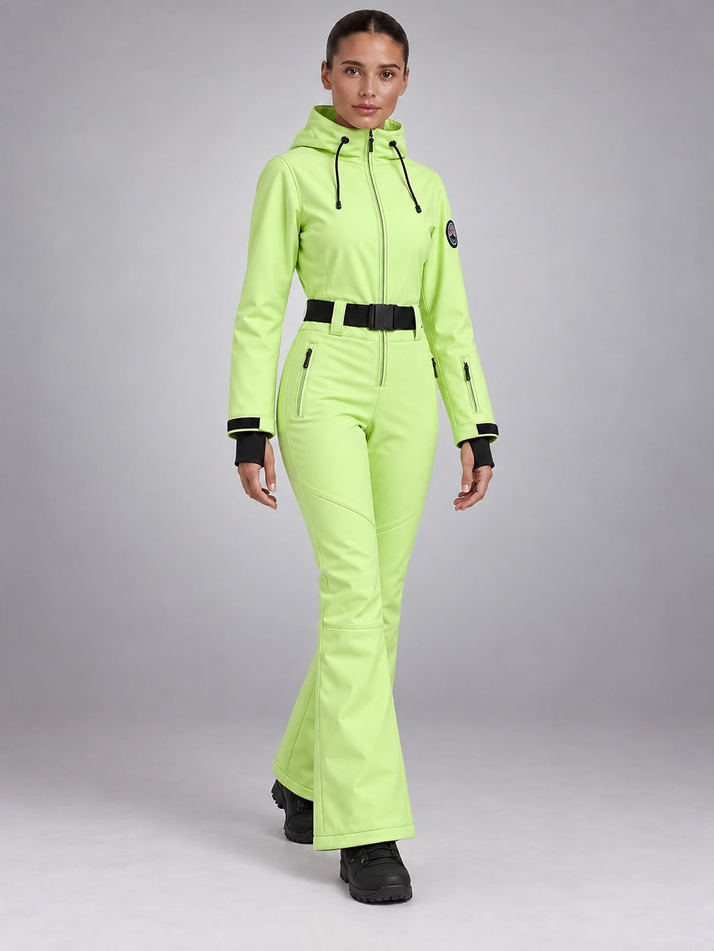 Women's One-Piece Ski Suit – Snowboard Jumpsuit in Lime Green — alternate view