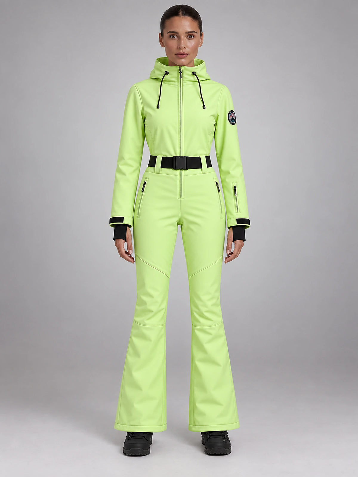 Women's One-Piece Ski Suit – Snowboard Jumpsuit in Lime Green — front view