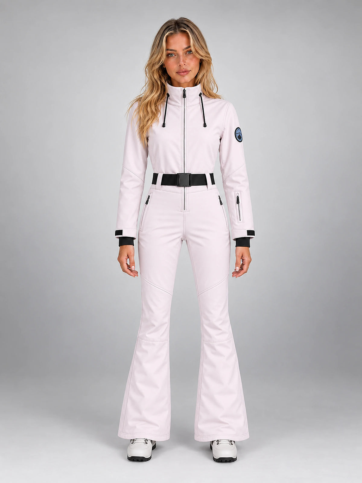 Women's One-Piece Ski Suit – Snowboard Jumpsuit in Pale Pink — front view
