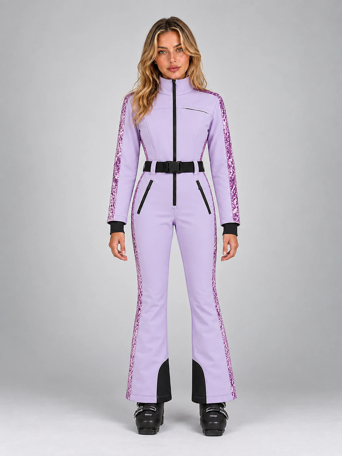 Women's One-Piece Ski Suit – Snowboard Jumpsuit in Lavender/Purple — front view