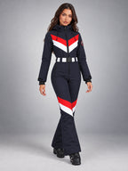 Women's One-Piece Ski Suit – Snowboard Jumpsuit in Navy Chevron — alternate view