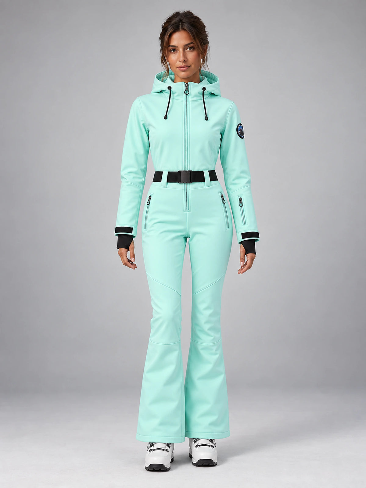Women's One-Piece Ski Suit – Snowboard Jumpsuit in Mint — front view