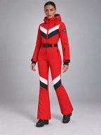 Women's One-Piece Ski Suit – Snowboard Jumpsuit in Red Chevron — alternate view