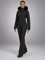 Women's One-Piece Ski Suit – Snowboard Jumpsuit in Black Trimmed Hood — alternate view