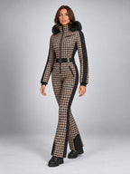 Women's One-Piece Ski Suit – Snowboard Jumpsuit in Brown Check — alternate view