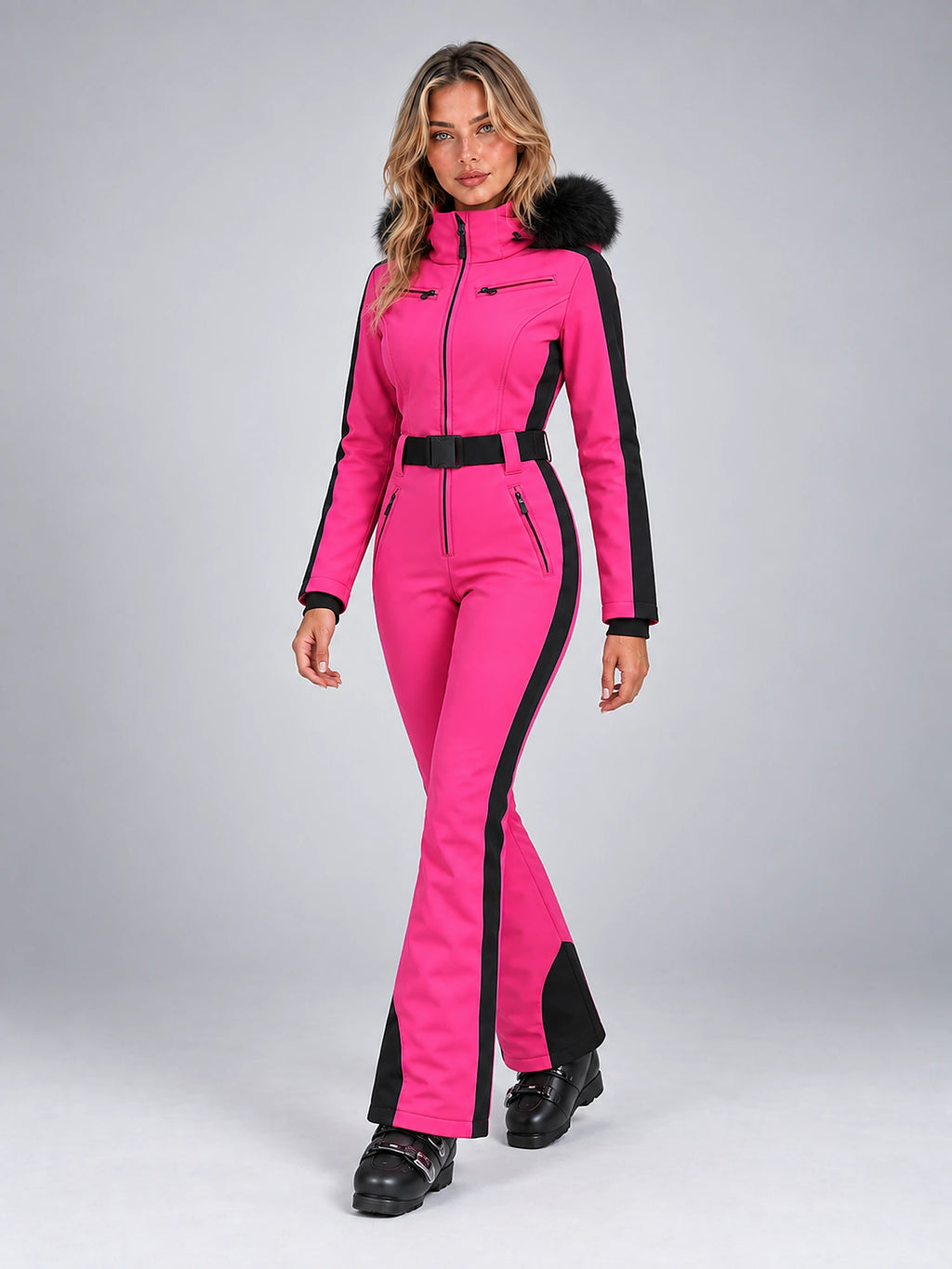 Women's One-Piece Ski Suit – Snowboard Jumpsuit in Hot Pink/Black — alternate view