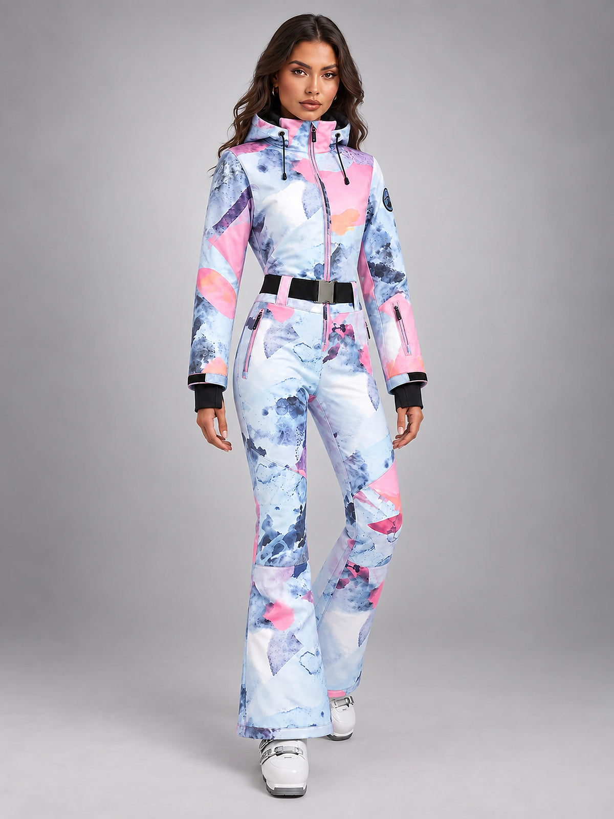 Women's One-Piece Ski Suit – Snowboard Jumpsuit in Pastel Print — alternate view