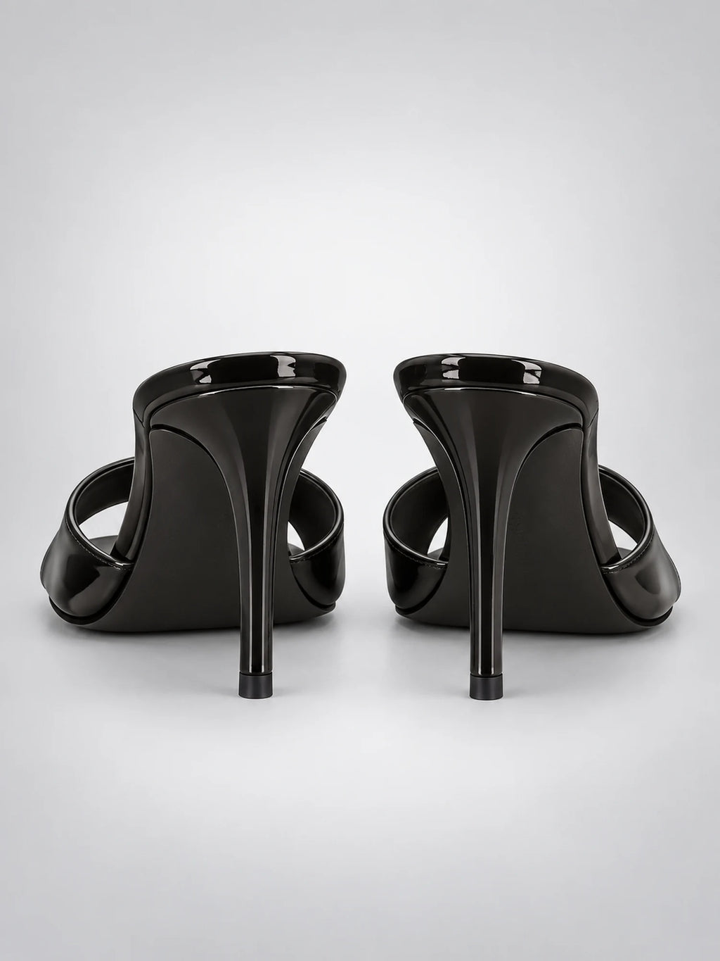 Women's Open-Toe Heeled Slides – Slim Stiletto in Black — back view