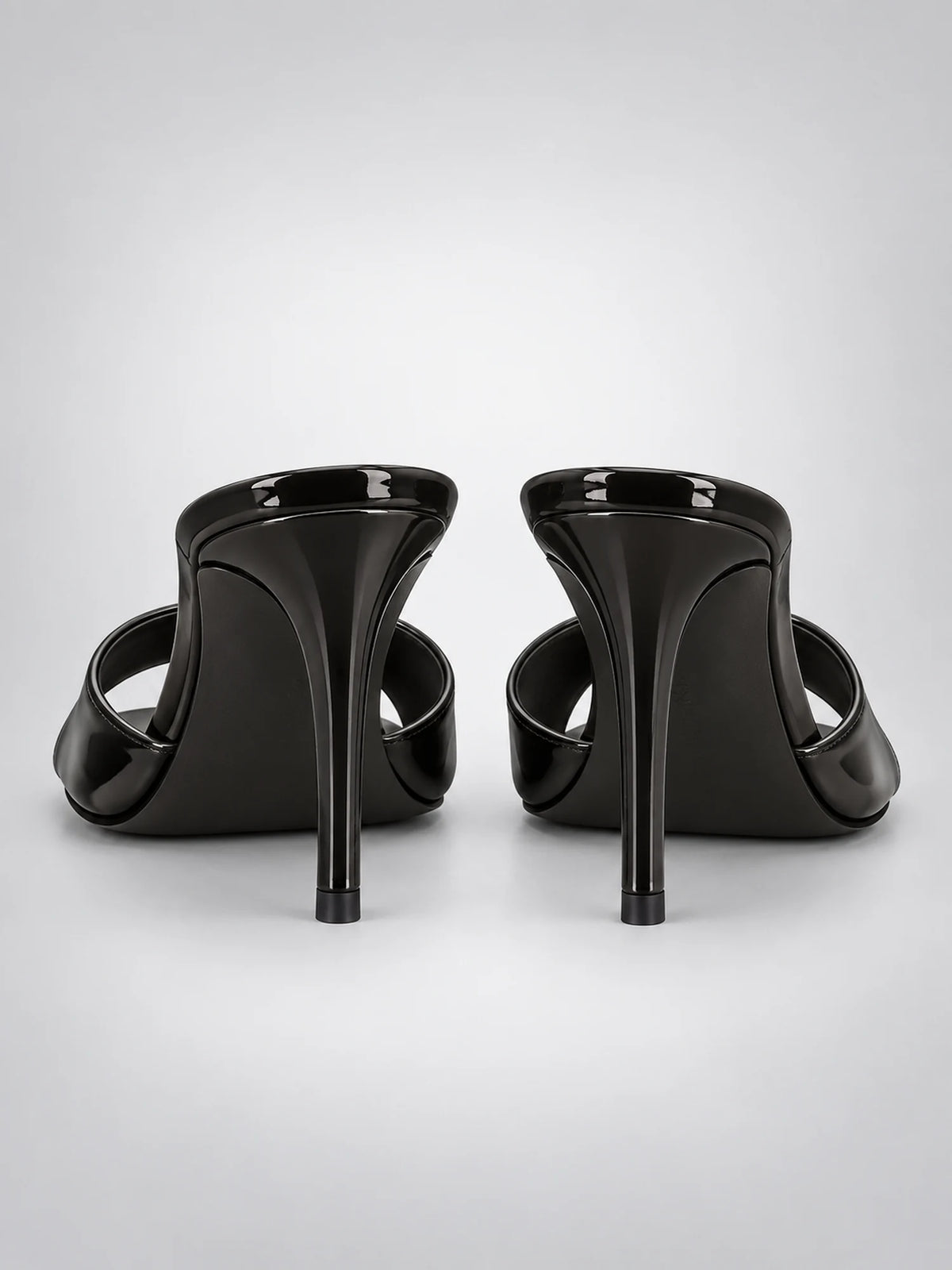 Women's Open-Toe Heeled Slides – Slim Stiletto in Black — back view