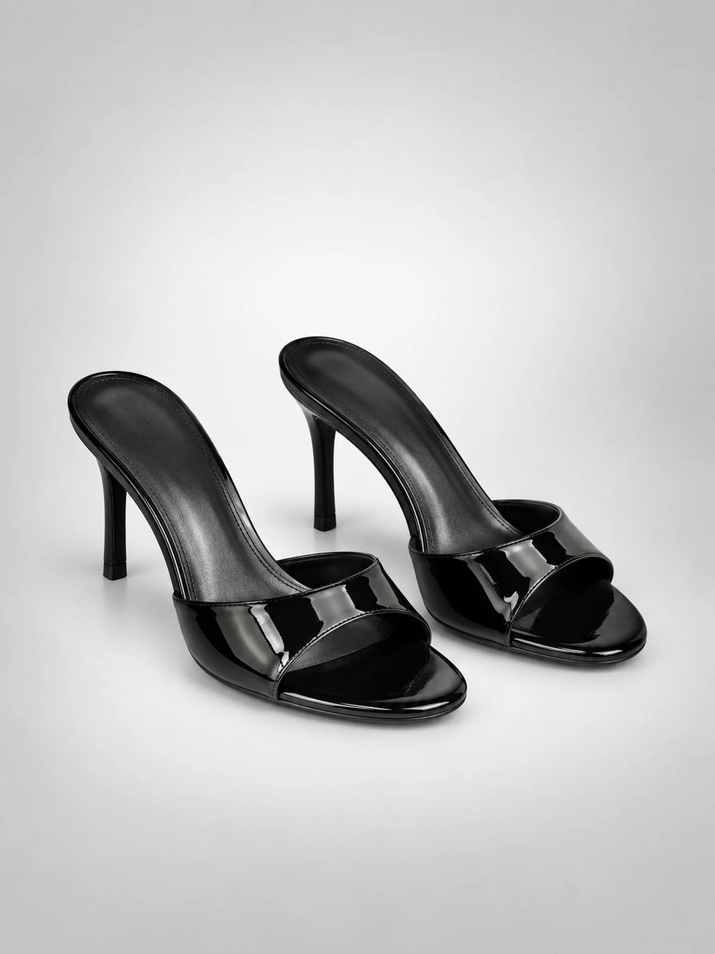 Women's Open-Toe Heeled Slides – Slim Stiletto in Black — back view