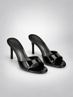 Women's Open-Toe Heeled Slides – Slim Stiletto in Black — back view