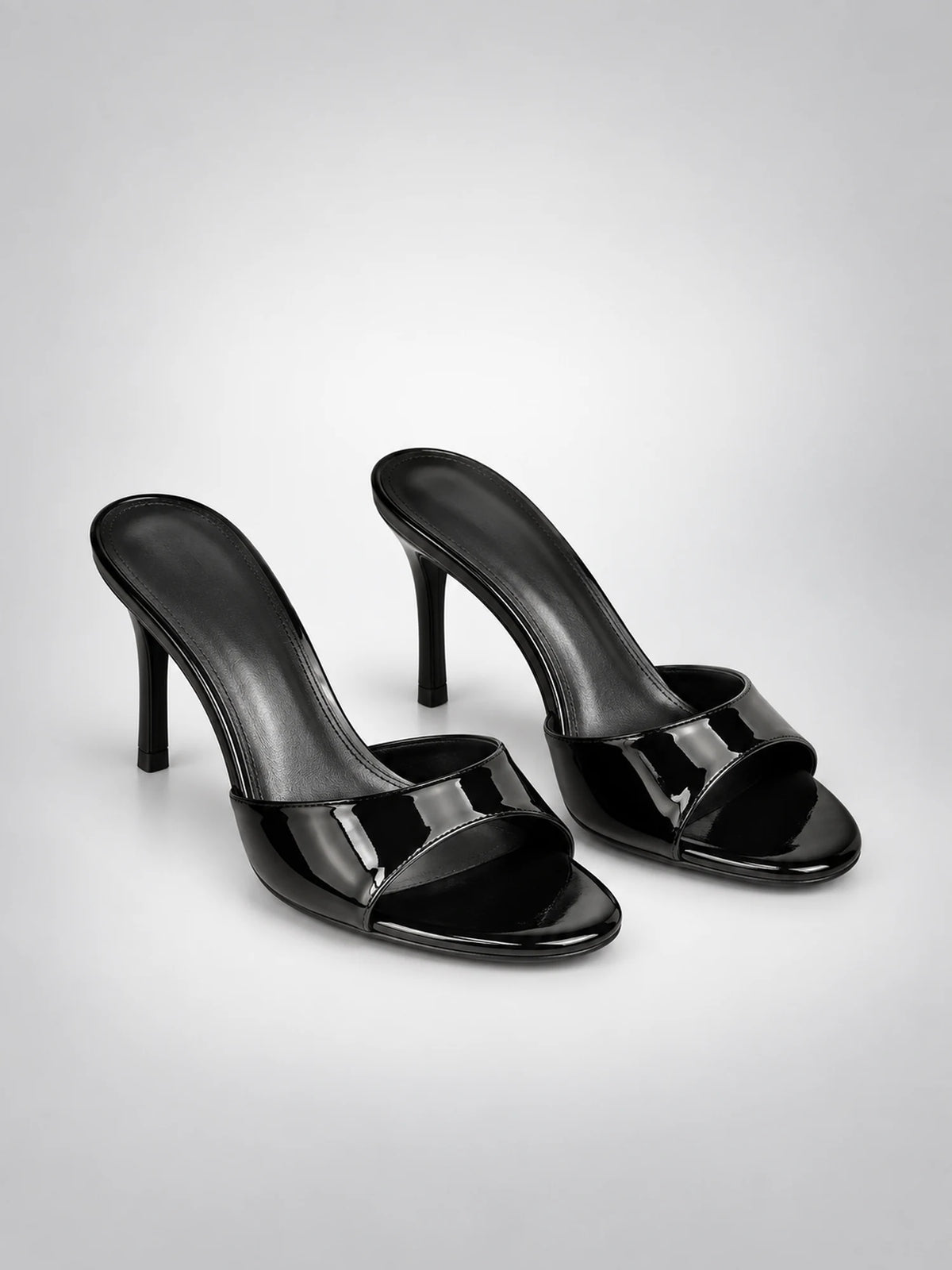 Women's Open-Toe Heeled Slides – Slim Stiletto in Black — back view
