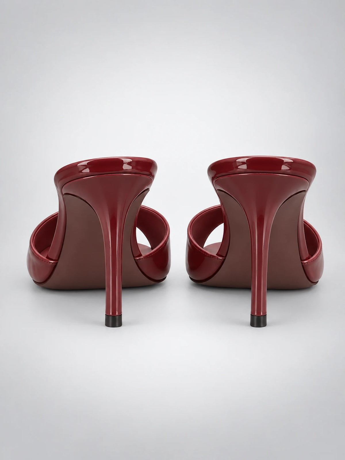 Women's Open-Toe Heeled Slides – Slim Stiletto in Wine Red — back view