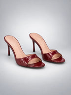 Women's Open-Toe Heeled Slides – Slim Stiletto in Wine Red — back view