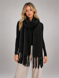 Women's Oversized Blanket Scarf – Tassel Wrap Shawl in Black — front view
