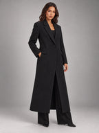 Women's Oversized Longline Coat – Single Button Notch Lapel in Black — alternate view