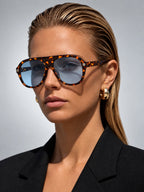 Women's Oversized Pilot Sunglasses – Polarised Lens in Tortoiseshell/Blue — on model
