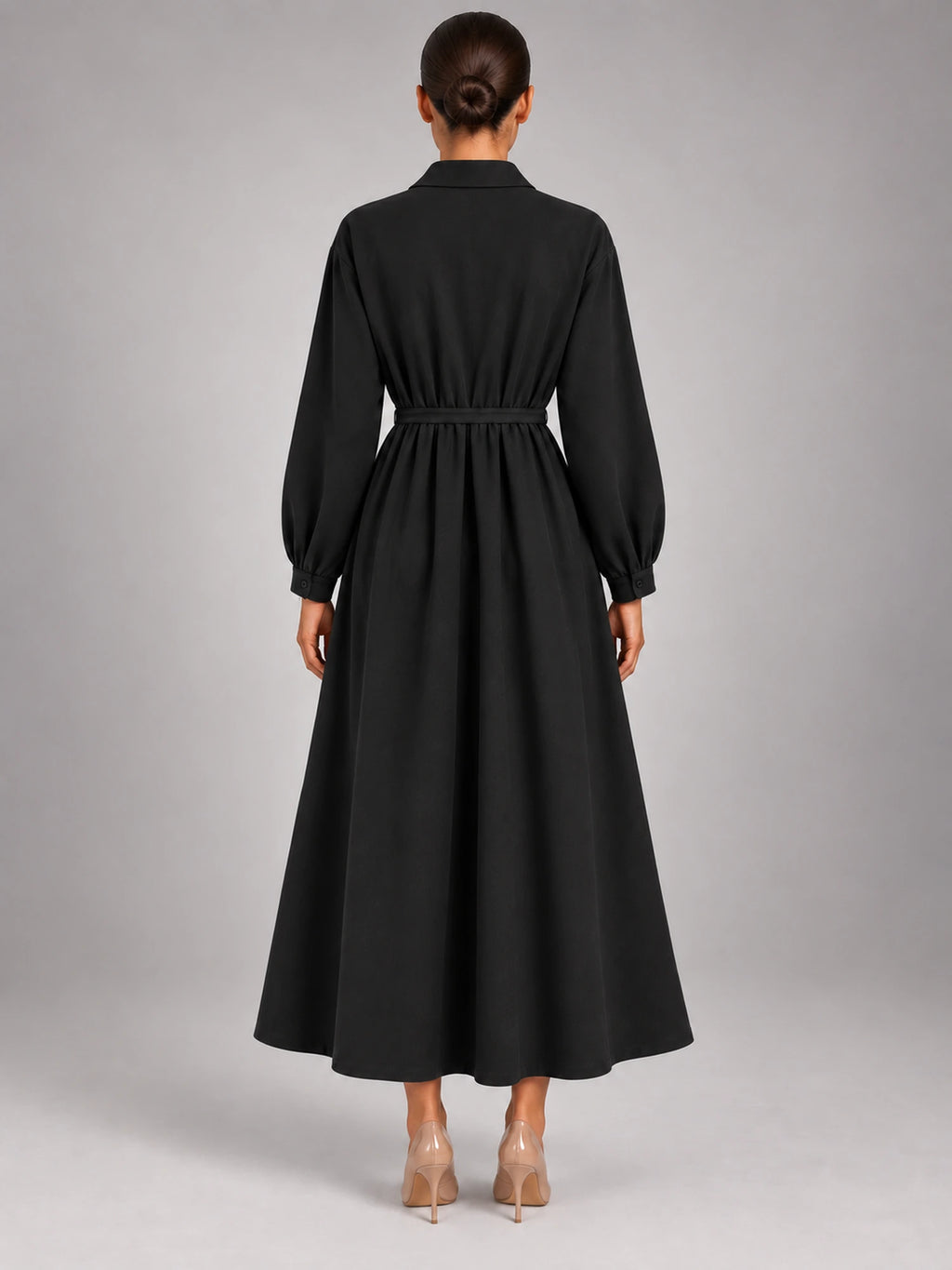 Women's Oversized Shirt Dress – Long Sleeve Midi in Black — back view