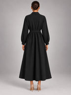 Women's Oversized Shirt Dress – Long Sleeve Midi in Black — back view