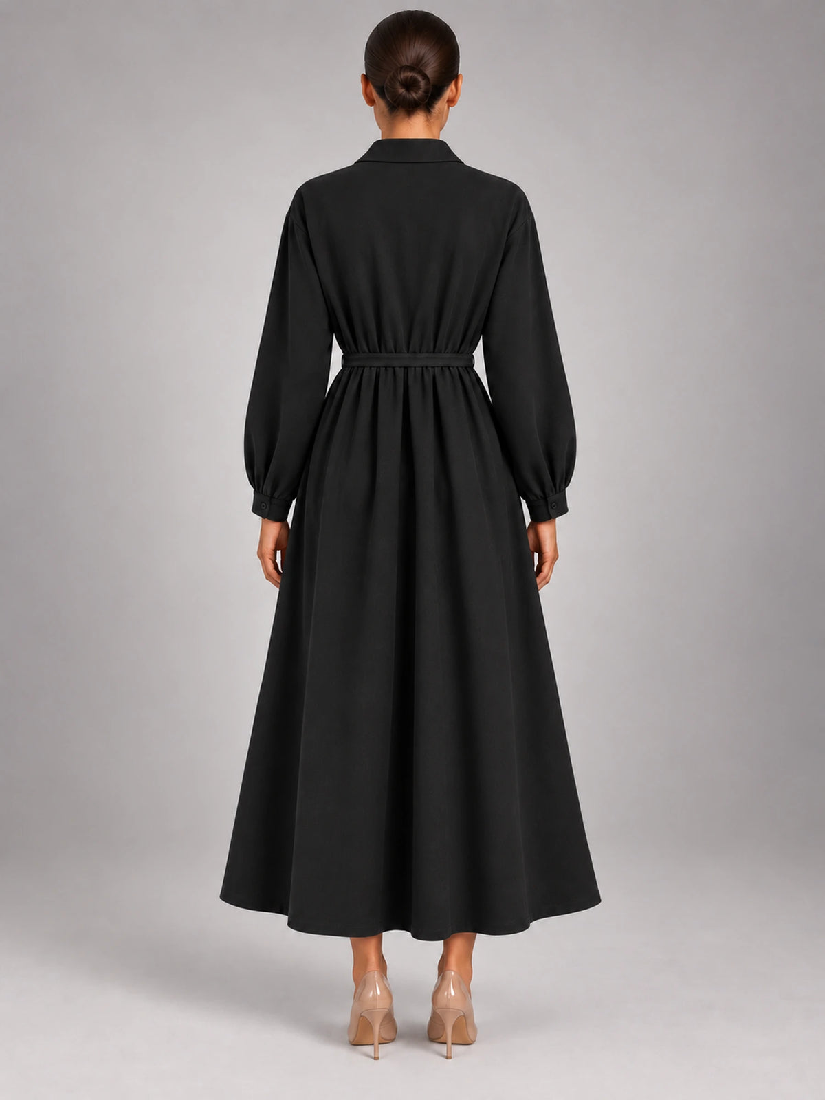 Women's Oversized Shirt Dress – Long Sleeve Midi in Black — back view