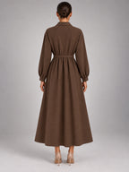 Women's Oversized Shirt Dress – Long Sleeve Midi in Coffee — back view