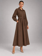 Women's Oversized Shirt Dress – Long Sleeve Midi in Coffee — alternate view
