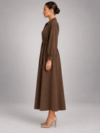 Women's Oversized Shirt Dress – Long Sleeve Midi in Coffee — side view