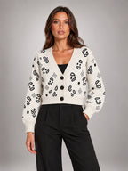 Women's Paisley Jacquard Cardigan – Fringe Trim Cropped in Apricot — alternate view