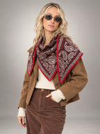Women's Paisley Triangle Scarf – Contrast Border in Burgundy Navy Paisley — front view