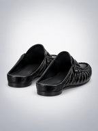 Women's Pleated Leather Mules – Flat Heel in Black — back view