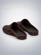 Women's Pleated Leather Mules – Flat Heel in Dark Brown — back view