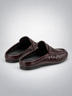 Women's Pleated Leather Mules – Flat Heel in Dark Burgundy — back view